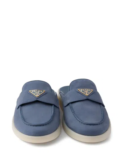 Prada Nubuck Mules In Blue