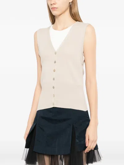 Agnès B. Button Ribbed Knitted Top In Neutral