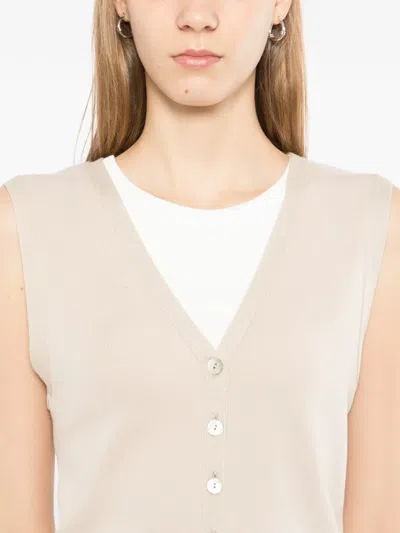 Agnès B. Button Ribbed Knitted Top In Neutral