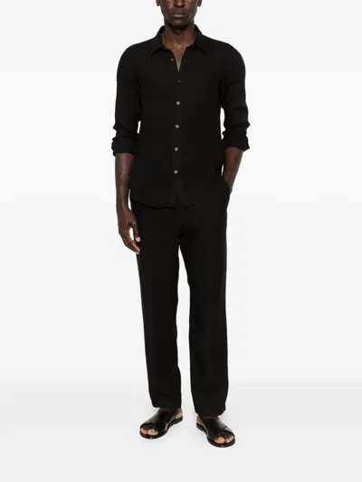 120% Lino Drawstring Trousers In Black