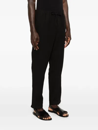 120% Lino Drawstring Trousers In Black