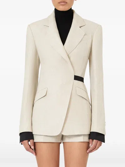 Max Mara Neutro Wrap-front Linen Drill Blazer In Nude