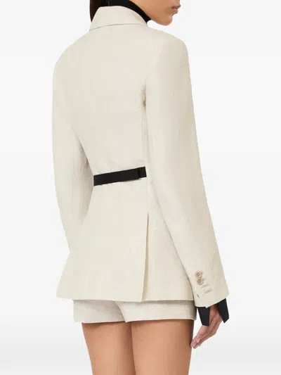 Max Mara Neutro Wrap-front Linen Drill Blazer In Nude