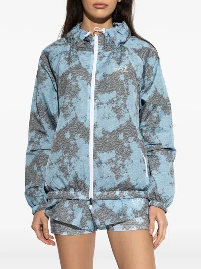 Ea7 Dynamic Athlete Patterned Hooded Jacket In Blue