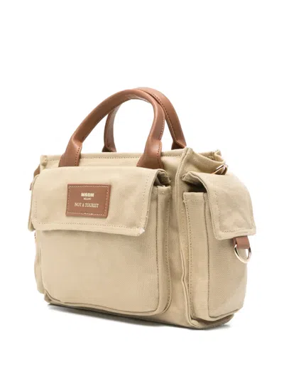 Msgm Medium Top-handle Flap-pockets Bag In Neutral
