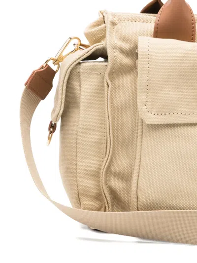 Msgm Medium Top-handle Flap-pockets Bag In Neutral