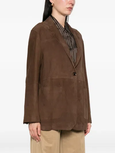 Leather Authority Buttoned Jacket In Brown