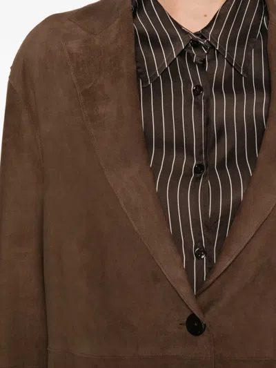 Leather Authority Buttoned Jacket In Brown