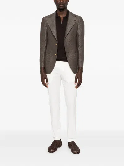 Gabriele Pasini Herringbone Button Blazer In Brown