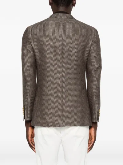 Gabriele Pasini Herringbone Button Blazer In Brown