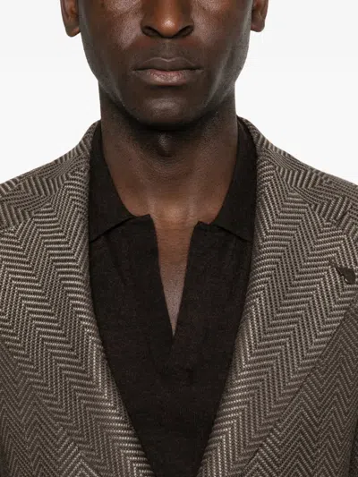Gabriele Pasini Herringbone Button Blazer In Brown