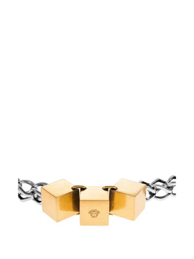 Versace Cube-charm Keychain In Silver