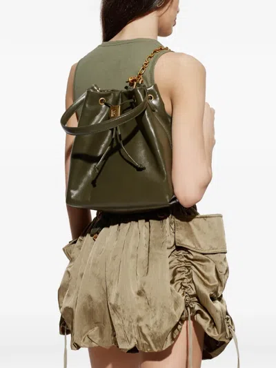 Balmain Leather Backpack In Green