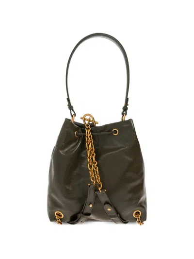 Balmain Leather Backpack In Green