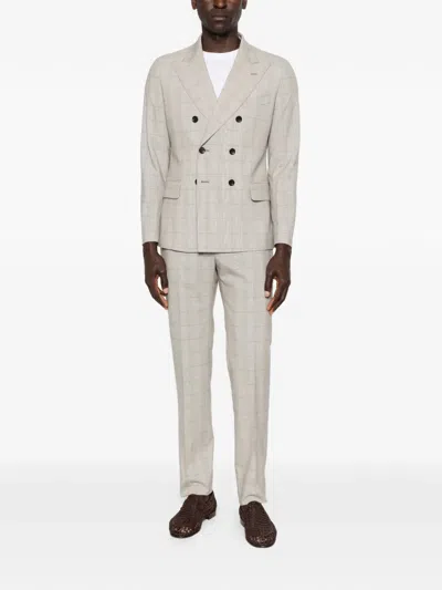 Reveres 1949 Double-breasted Patterned Suit In Neutral