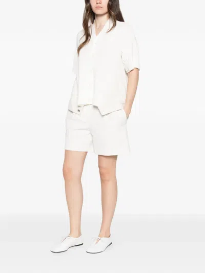 Sacai Womens Off White Knit-panel V-neck Cotton-blend Cardigan