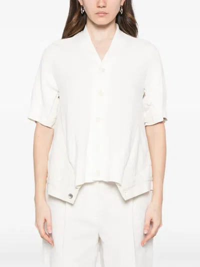 Sacai Womens Off White Knit-panel V-neck Cotton-blend Cardigan