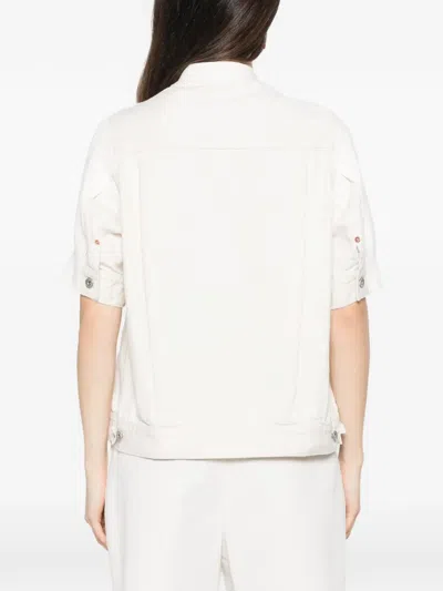 Sacai Womens Off White Knit-panel V-neck Cotton-blend Cardigan