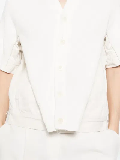 Sacai Womens Off White Knit-panel V-neck Cotton-blend Cardigan