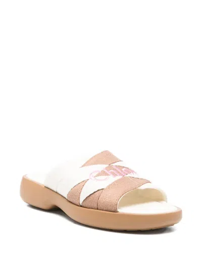 Chloé Poolette Embroidery Sandals In White