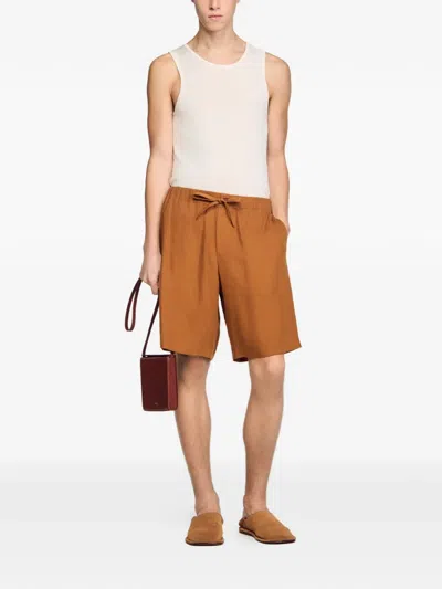 Sandro Drawstring Relaxed Shorts In Brown
