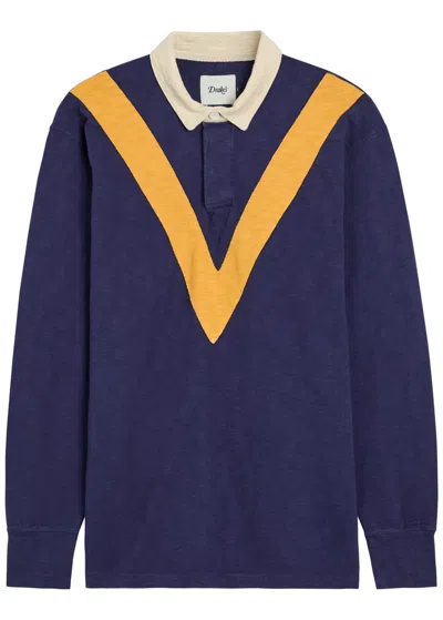 Drake's Chevron-pattern Long-sleeves Polo Shirt In Blue | ModeSens