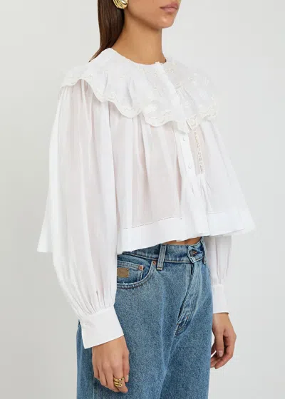 Chloé Milk Cotton Voile And Lace Ruffled Cropped Top In White