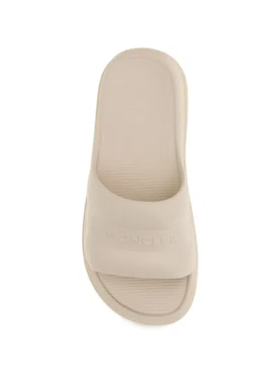 Moncler Platform Logo Slides Open Toe Rubber Sole In White