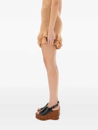 Chloé Tiered Ruffle Crochet Knit Shorts In Brown