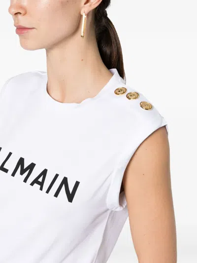Balmain Printed Button-embellished Tank Top In White