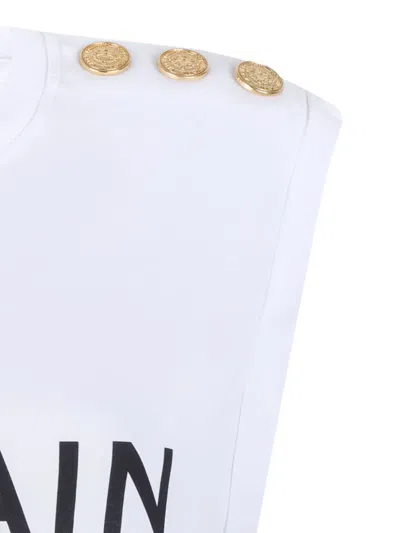 Balmain Printed Button-embellished Tank Top In White