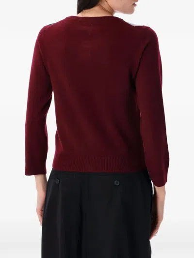Ganni Burgundy Checked Cardigan In Cashmere Blend Women In Red