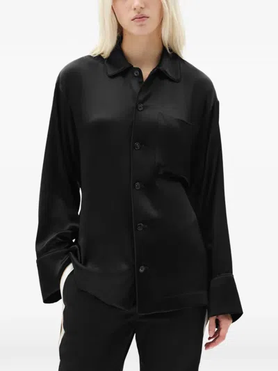 Ann Demeulemeester Coby Belted Satin-finish Shirt In Black