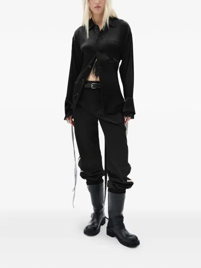 Ann Demeulemeester Coby Belted Satin-finish Shirt In Black