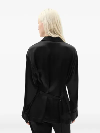 Ann Demeulemeester Coby Belted Satin-finish Shirt In Black