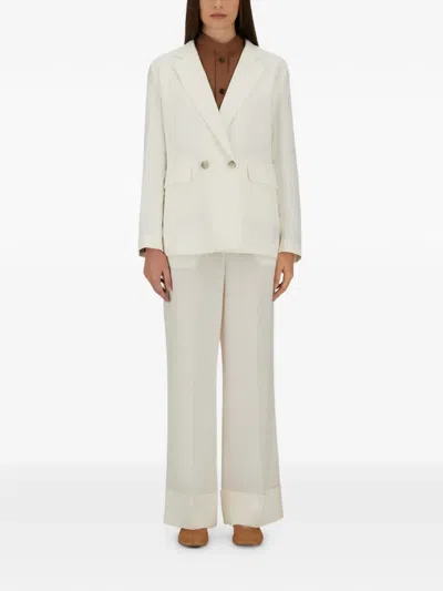 Herno Double-breasted Linen Blazer In Neutral