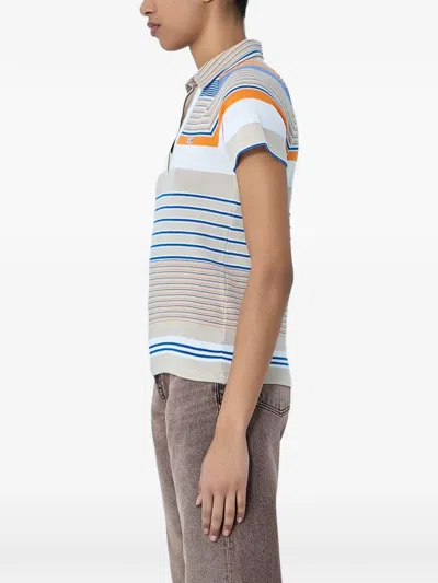 Lacoste Striped Collared Polo Top In Brown