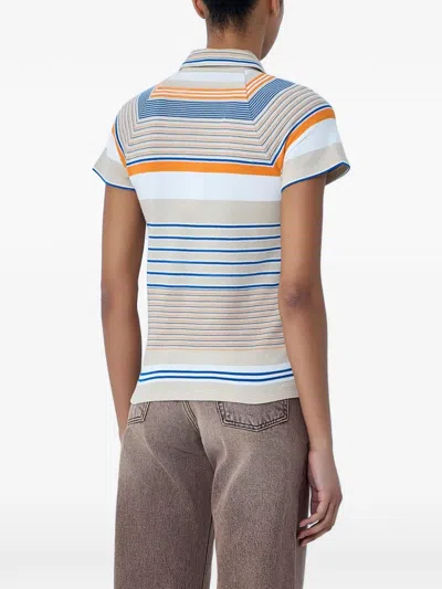 Lacoste Striped Collared Polo Top In Brown
