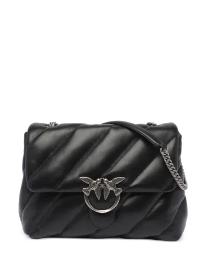 Pinko Big Love Bag Puff Maxi Quilt In Nero-old Silver