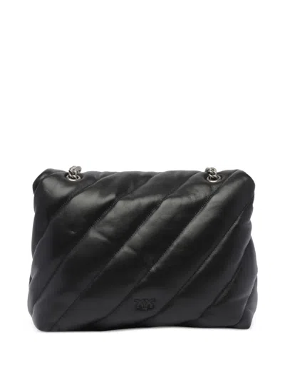 Pinko Big Love Bag Puff Maxi Quilt In Nero-old Silver