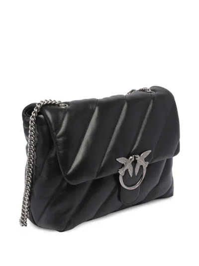 Pinko Big Love Bag Puff Maxi Quilt In Nero-old Silver