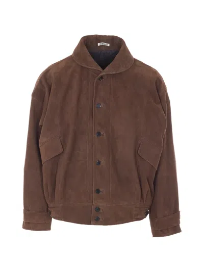 Auralee Button-up Suede Jacket In Brown