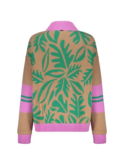Herno Zip-up Leaf-pattern Cardigan In Brown