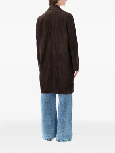 Sword 6.6.44 Sword Tailored Suede-effect Button-front Coat In Brown
