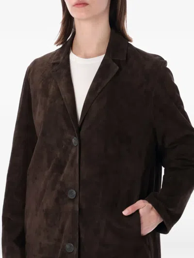 Sword 6.6.44 Sword Tailored Suede-effect Button-front Coat In Brown