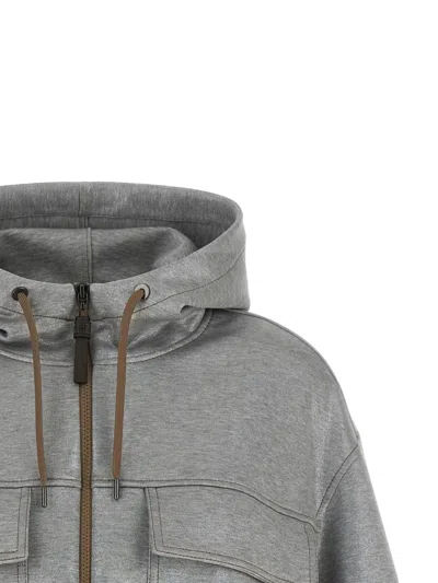 Brunello Cucinelli Shiny Zipper Pull Puffer Jackets Silver In Gray