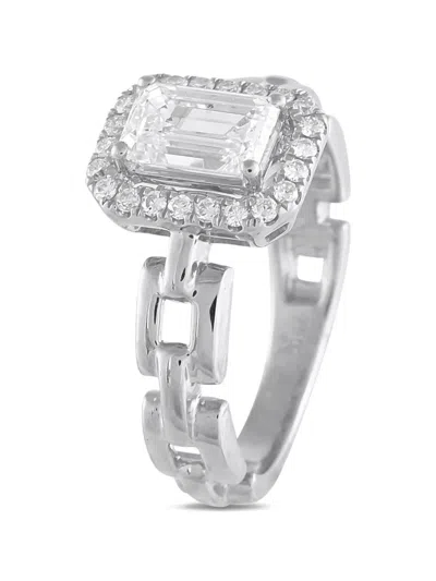Lb Exclusive Square Link Emerald-cut Diamond Ring In Silver