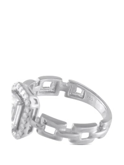 Lb Exclusive Square Link Emerald-cut Diamond Ring In Silver