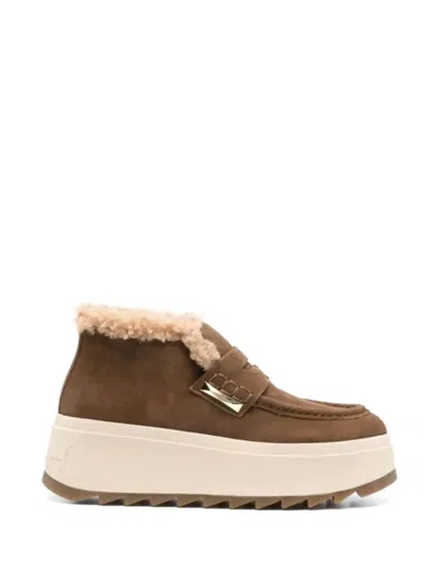 Ash Suede Ankle Boot With Shearling Lining And Platform Sole In Multi