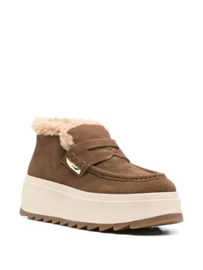 Ash Suede Ankle Boot With Shearling Lining And Platform Sole In Multi